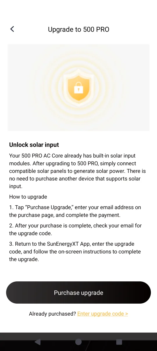 Página de upgrade